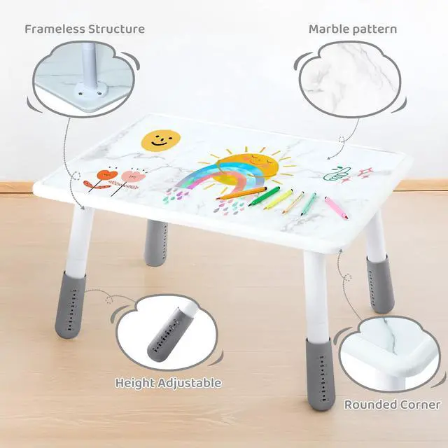 Alt view image 5 of 6 - Adjustable Kids Table and 4 Chair Set, Height Adjustable Multi-Activity Play Desk, Marble Graffiti Design, Preschool Montessori Art & Craft Furniture for Children, Home, Daycare, Kindergarten