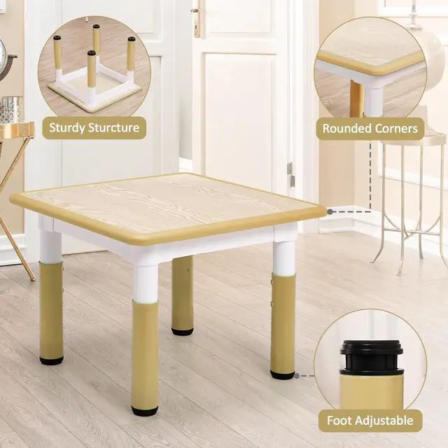 Alt view image 6 of 6 - Toddler Table and Chairs Set for 4, 23.6''L x 23.6''W Kids Study Table and Chair Set, Height-Adjustable, Graffiti Desktop, Children Activity Table for Daycare, Classroom, Home