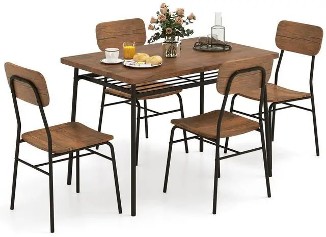 Main image of 5-Piece Dining Table Set, Kitchen Table Chairs Set with Dinner Table, Storage Rack, Metal Frame, Space-Saving Dinette Set for Breakfast Nook, Small Places, Dining Room Table Set for 4