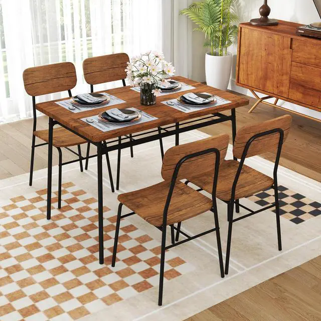 Alt view image 2 of 6 - 5-Piece Dining Table Set, Kitchen Table Chairs Set with Dinner Table, Storage Rack, Metal Frame, Space-Saving Dinette Set for Breakfast Nook, Small Places, Dining Room Table Set for 4