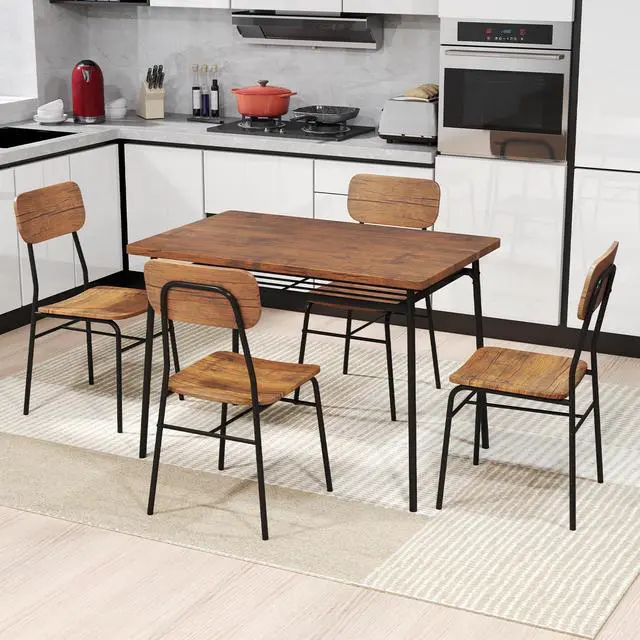 Alt view image 4 of 6 - 5-Piece Dining Table Set, Kitchen Table Chairs Set with Dinner Table, Storage Rack, Metal Frame, Space-Saving Dinette Set for Breakfast Nook, Small Places, Dining Room Table Set for 4