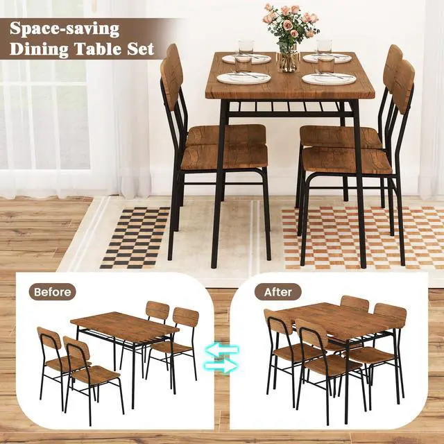 Alt view image 5 of 6 - 5-Piece Dining Table Set, Kitchen Table Chairs Set with Dinner Table, Storage Rack, Metal Frame, Space-Saving Dinette Set for Breakfast Nook, Small Places, Dining Room Table Set for 4