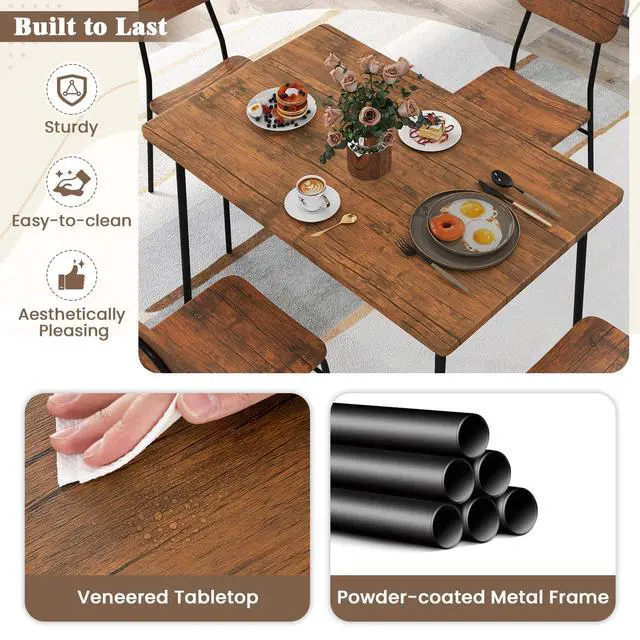 Alt view image 6 of 6 - 5-Piece Dining Table Set, Kitchen Table Chairs Set with Dinner Table, Storage Rack, Metal Frame, Space-Saving Dinette Set for Breakfast Nook, Small Places, Dining Room Table Set for 4