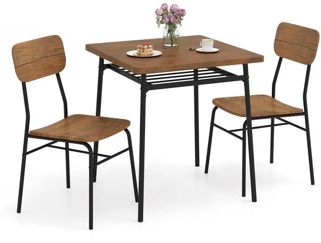Main image of 3-Piece Dining Table Set, Kitchen Table Chairs Set with Dinner Table, Storage Rack, Metal Frame, Space-Saving Dinette Set for Breakfast Nook, Small Places, Restaurant, Dining Room Set for 2