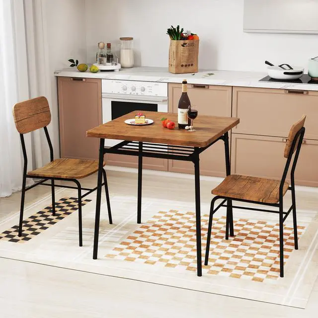 Alt view image 2 of 6 - 3-Piece Dining Table Set, Kitchen Table Chairs Set with Dinner Table, Storage Rack, Metal Frame, Space-Saving Dinette Set for Breakfast Nook, Small Places, Restaurant, Dining Room Set for 2