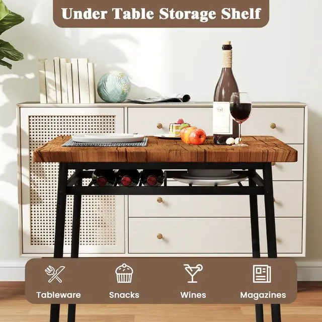 Alt view image 3 of 6 - 3-Piece Dining Table Set, Kitchen Table Chairs Set with Dinner Table, Storage Rack, Metal Frame, Space-Saving Dinette Set for Breakfast Nook, Small Places, Restaurant, Dining Room Set for 2