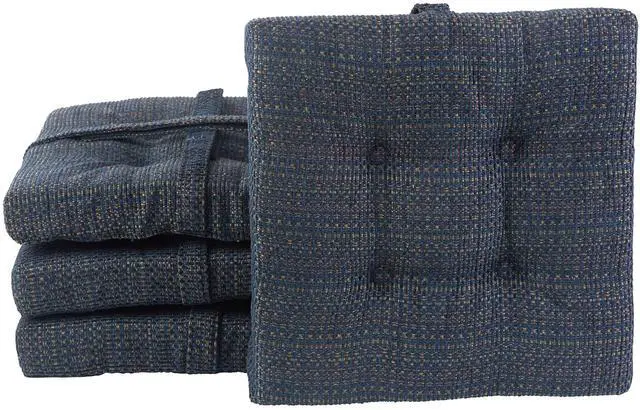 Main image of Non-Slip Gripper Tufted Square Bar Stools Cushions with Tie Straps for Dining Rooms, Kitchen Bars, Cafes and Restaurants - Set of 4, 12x12, Navy