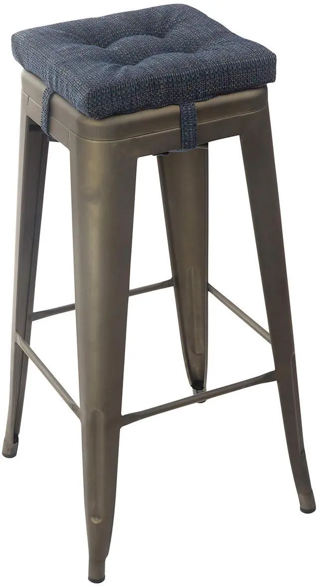 Alt view image 2 of 6 - Non-Slip Gripper Tufted Square Bar Stools Cushions with Tie Straps for Dining Rooms, Kitchen Bars, Cafes and Restaurants - Set of 4, 12x12, Navy