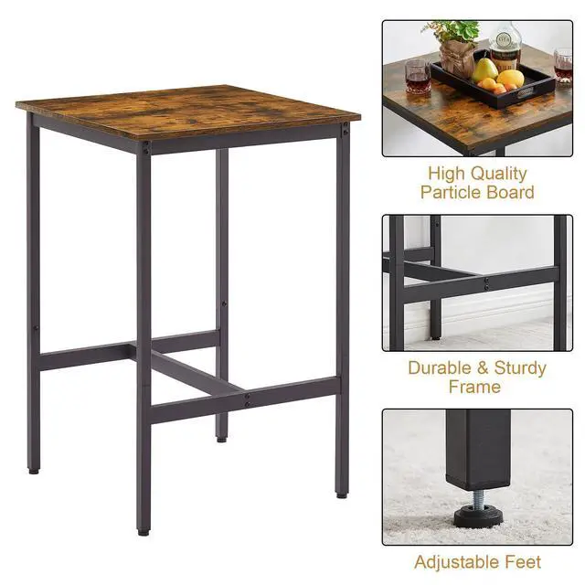 Alt view image 3 of 6 - 3-Piece Small Bar Table and Chairs Set, Bar Set with Square Table and PU Stools, Breakfast Coffee Table for 2 with Footrest and for Home & Kitchen Dining Room(Brown)