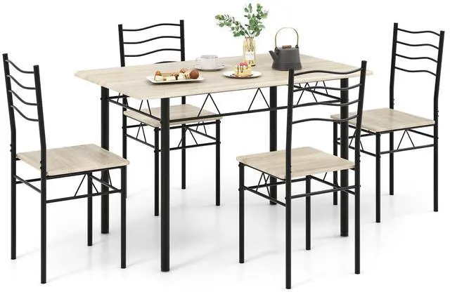 Main image of 5 Piece Dining Set, 47.5 inch Kitchen Table and Chairs Set of 4, Space-Saving Dinette Dinner Table, Dining Room Table Set for 4 with Highback Chairs, Beech