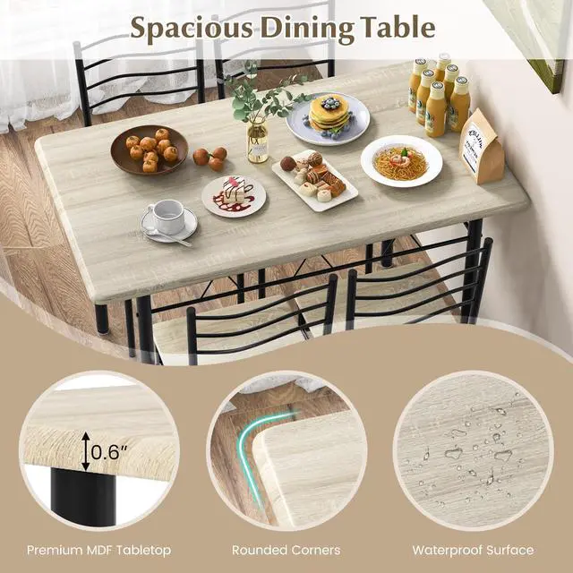 Alt view image 4 of 6 - 5 Piece Dining Set, 47.5 inch Kitchen Table and Chairs Set of 4, Space-Saving Dinette Dinner Table, Dining Room Table Set for 4 with Highback Chairs, Beech
