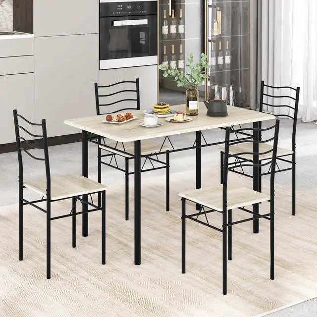Alt view image 6 of 6 - 5 Piece Dining Set, 47.5 inch Kitchen Table and Chairs Set of 4, Space-Saving Dinette Dinner Table, Dining Room Table Set for 4 with Highback Chairs, Beech