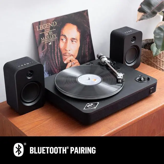 Alt view image 3 of 4 - House of Stir It Up Wireless Bluetooth Turntable - Sustainably Crafted Bamboo Record Player, Recycled Rewind Fabric, Superior Sound, Black