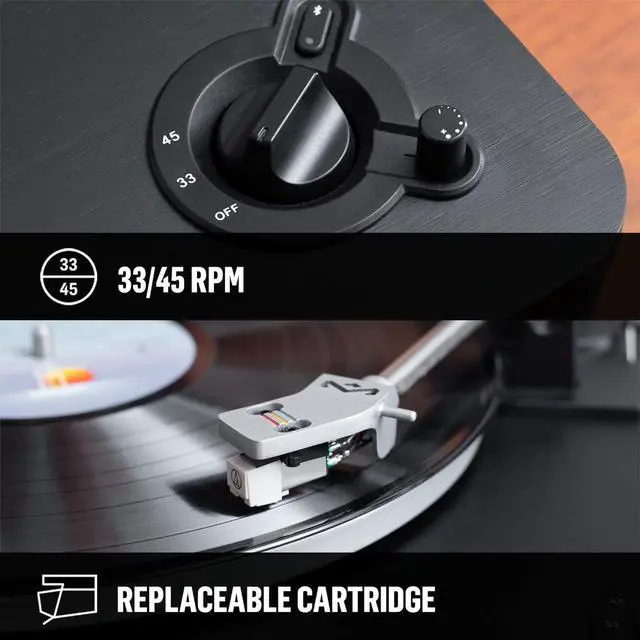 Alt view image 4 of 4 - House of Stir It Up Wireless Bluetooth Turntable - Sustainably Crafted Bamboo Record Player, Recycled Rewind Fabric, Superior Sound, Black