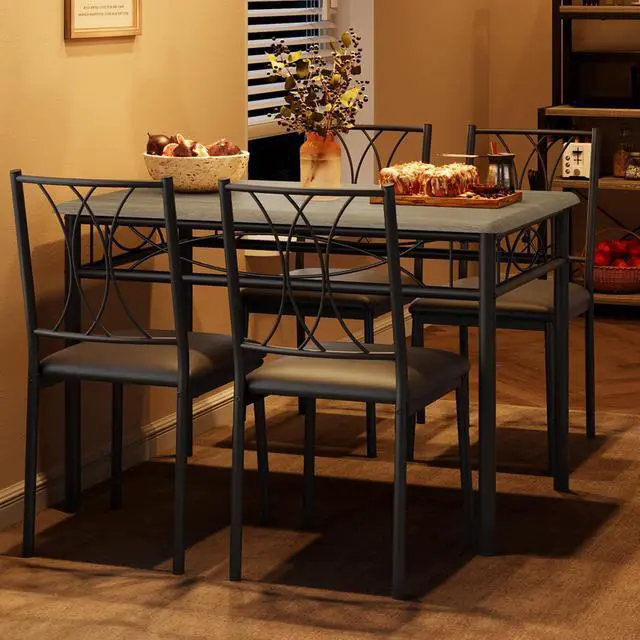 Main image of Dining Table Set for 4, Kitchen Table and Chairs for 4, Rectangular Kitchen Table Set with Upholstered Chairs, Dining Room Table Set for Small Space, Apartment, Dinner, Retro Gray