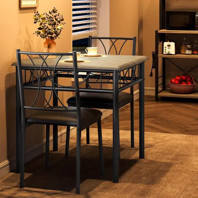 Main image of Dining Table Set for 2, Kitchen Table and Chairs for 2, Square Kitchen Table Set with Upholstered Chairs, Dining Room Table Set for Small Space, Apartment, Dinner, Retro Gray