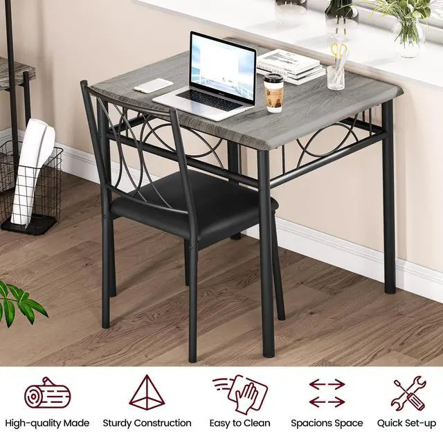 Alt view image 3 of 6 - Dining Table Set for 2, Kitchen Table and Chairs for 2, Square Kitchen Table Set with Upholstered Chairs, Dining Room Table Set for Small Space, Apartment, Dinner, Retro Gray
