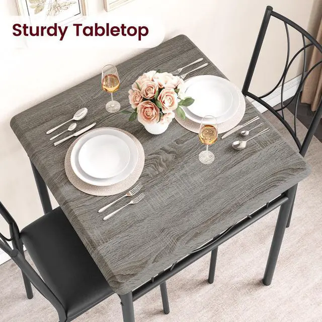 Alt view image 4 of 6 - Dining Table Set for 2, Kitchen Table and Chairs for 2, Square Kitchen Table Set with Upholstered Chairs, Dining Room Table Set for Small Space, Apartment, Dinner, Retro Gray