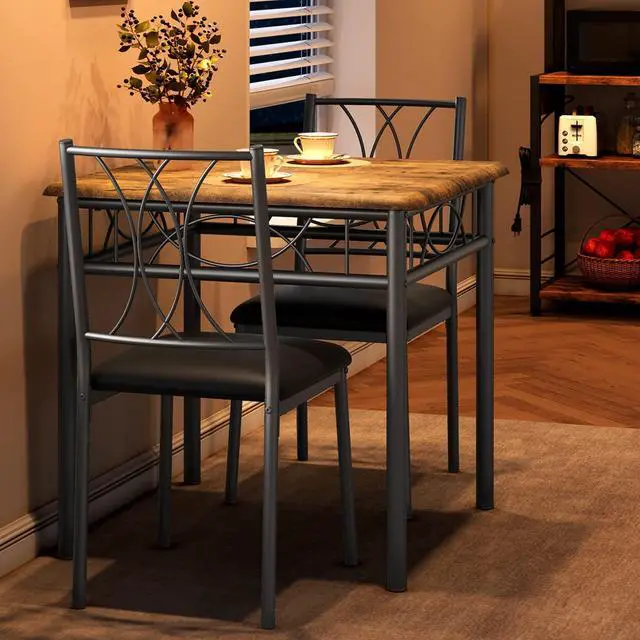Main image of Dining Table Set for 2, Kitchen Table and Chairs for 2, Square Kitchen Table Set with Upholstered Chairs, Dining Room Table Set for Small Space, Apartment, Dinner, Retro Brown