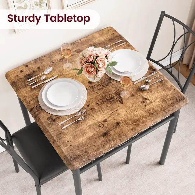 Alt view image 4 of 6 - Dining Table Set for 2, Kitchen Table and Chairs for 2, Square Kitchen Table Set with Upholstered Chairs, Dining Room Table Set for Small Space, Apartment, Dinner, Retro Brown
