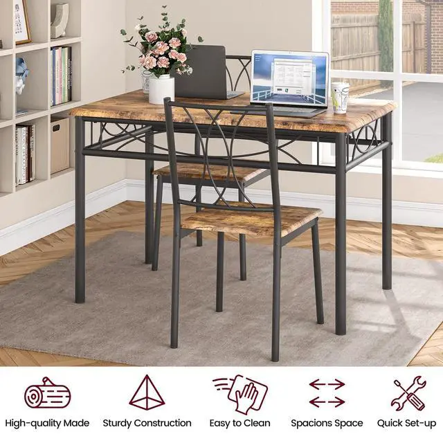 Alt view image 3 of 6 - Dining Table Set for 4, Kitchen Table and Chairs for 4, Rectangular Kitchen Table Set with Sturdy Chairs, Dining Room Table Set for Small Space, Apartment, Dinner, Retro Brown