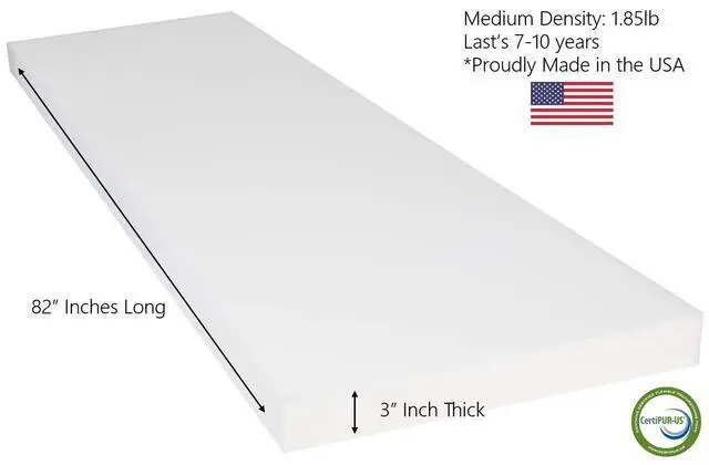 Alt view image 2 of 6 - Replacement Seat Cushion Upholstery Foam Pad for Sofa or Dining Chair, 3" x 24" x 82" CertiPUR-US Certified, Extra Long