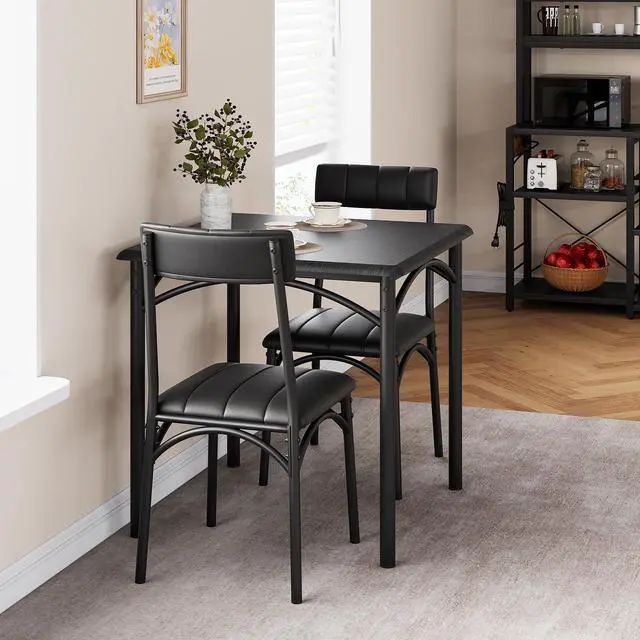 Alt view image 6 of 6 - 2-Person Dining Table Set (3 Pieces) - Square Kitchen Table with Upholstered Chairs | Ideal Small Space Dining Set for Apartments, Studios | Compact Kitchen Dining Set for 2 Adults/Kids