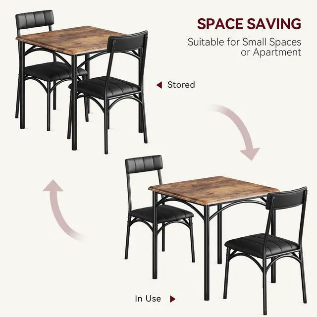 Alt view image 3 of 6 - 2-Person Dining Table Set (3 Pieces) - Square Kitchen Table with Upholstered Chairs | Ideal Small Space Dining Set for Apartments, Studios | Compact Kitchen Dining Set for 2 Adults/Kids
