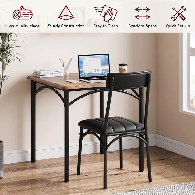 Alt view image 4 of 6 - 2-Person Dining Table Set (3 Pieces) - Square Kitchen Table with Upholstered Chairs | Ideal Small Space Dining Set for Apartments, Studios | Compact Kitchen Dining Set for 2 Adults/Kids