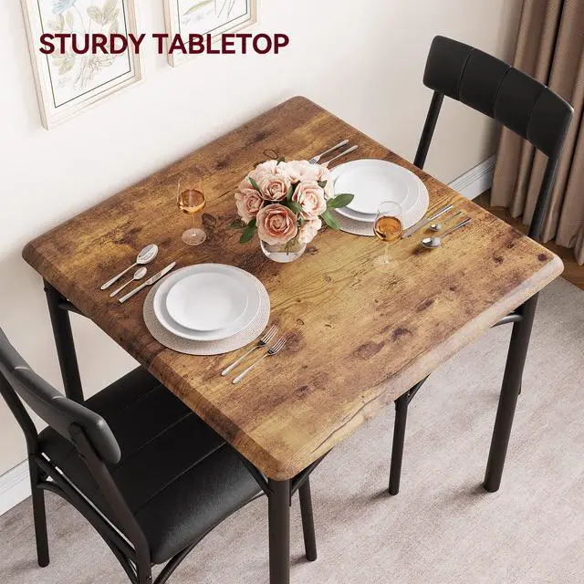 Alt view image 6 of 6 - 2-Person Dining Table Set (3 Pieces) - Square Kitchen Table with Upholstered Chairs | Ideal Small Space Dining Set for Apartments, Studios | Compact Kitchen Dining Set for 2 Adults/Kids