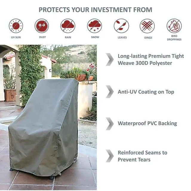 Alt view image 4 of 6 - Premium Waterproof Patio Chair Furniture Cover with Adjustable Peel and Secure Fasteners | High Back Dining Chair | 27" W x 30" D x 42" H (Taupe) - 6 Pack