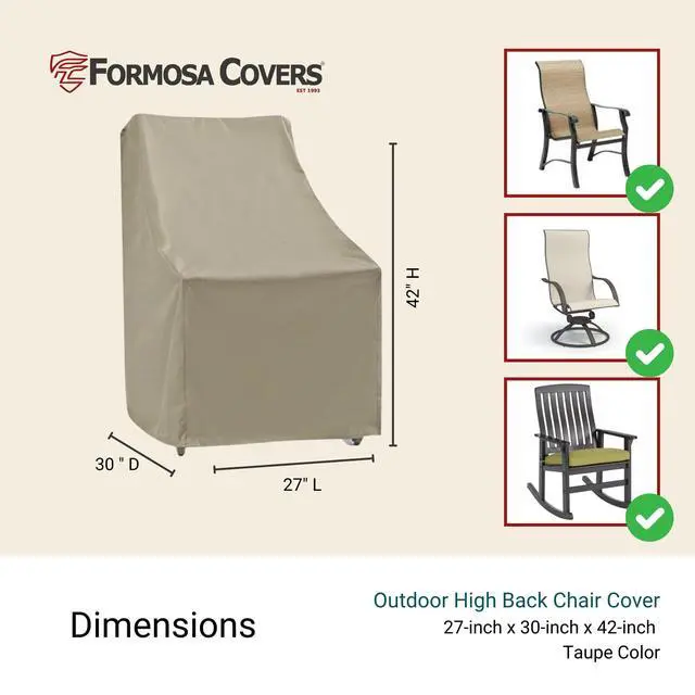 Alt view image 2 of 6 - Premium Waterproof Outdoor Patio Chair Furniture Cover with Adjustable Peel and Secure Fasteners | High Back Rocking Chair Cover Set of 2 | 27" W x 30" D x 42" H (Taupe)