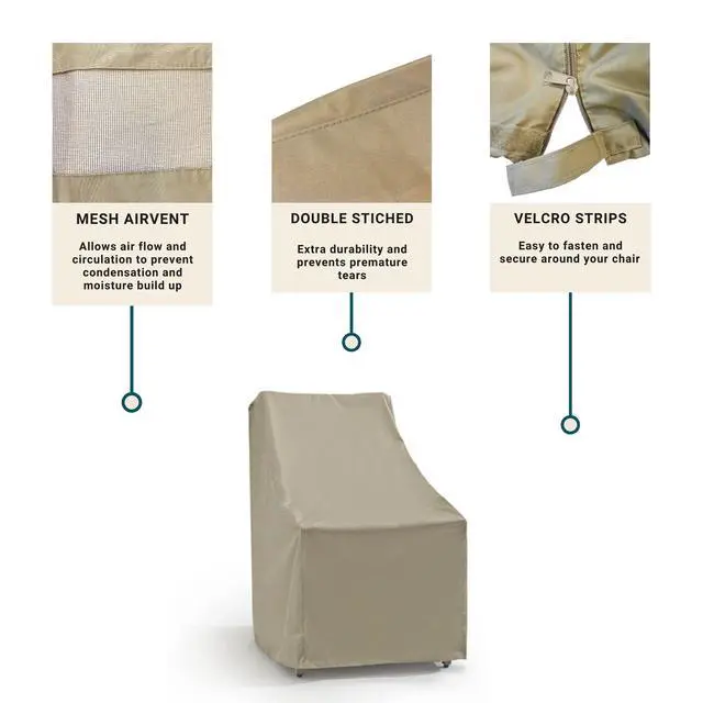 Alt view image 5 of 6 - Premium Waterproof Outdoor Patio Chair Furniture Cover with Adjustable Peel and Secure Fasteners | High Back Rocking Chair Cover Set of 2 | 27" W x 30" D x 42" H (Taupe)