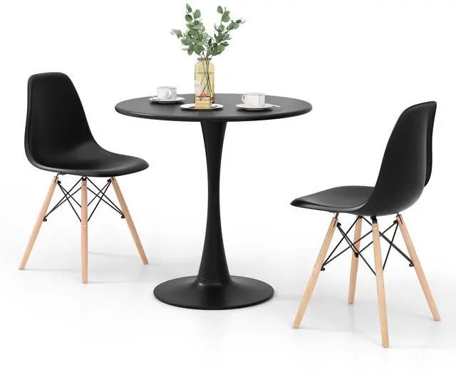 Main image of Round Dining Table Set for 2, 32" Kitchen Table and Chairs with Solid Wood Legs, Plastic Seats, Metal Frame, Space Saving Dinette Set for Breakfast Nook, Apartment, Home Office (Black)