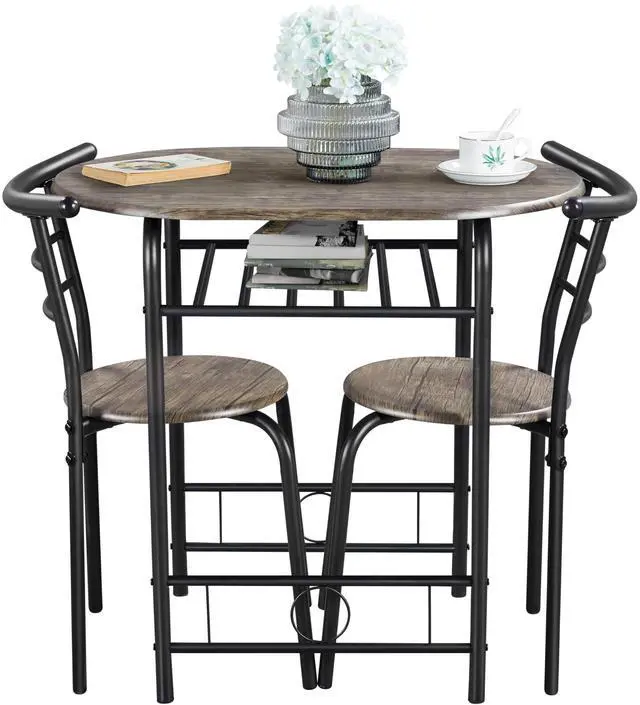 Main image of Table & Chair Sets for 2, Dining Room Table Set w/Metal Frame, Storage Rack, Space-Saving Design for Kitchens, Apartments, Dorm Rooms - Drift Brown