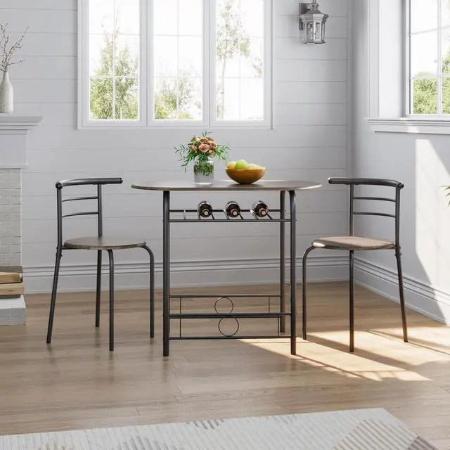 Alt view image 3 of 6 - Table & Chair Sets for 2, Dining Room Table Set w/Metal Frame, Storage Rack, Space-Saving Design for Kitchens, Apartments, Dorm Rooms - Drift Brown