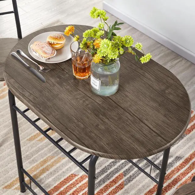 Alt view image 6 of 6 - Table & Chair Sets for 2, Dining Room Table Set w/Metal Frame, Storage Rack, Space-Saving Design for Kitchens, Apartments, Dorm Rooms - Drift Brown