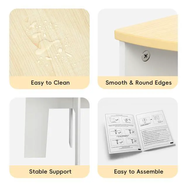 Alt view image 5 of 6 - Toddler Table and Chair Set, Wooden Round Table with 4 Storage Stools, Kids Tables and Chairs for Arts, Crafts, Read and Play