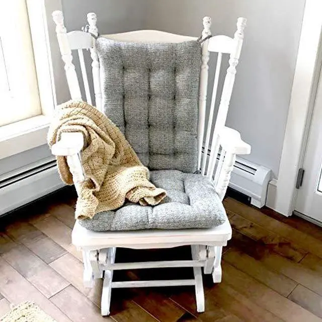 Alt view image 2 of 5 - Brisbane Silver Grey Rocking Chair Cushions - Extra-Large - Latex Foam Filled Rocker Seat Pad 19 x 19 and Back Rest Cushion 23 x 18 - Reversible - Made in USA (XL-Pewter Gray)