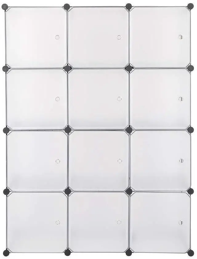 Main image of Cube Storage Organizer with Doors, DIY Plastic Modular Bookshelf Closet Cabinet Space Saver for Home, Living Room, Office (12-Cube/White Panels White Door)
