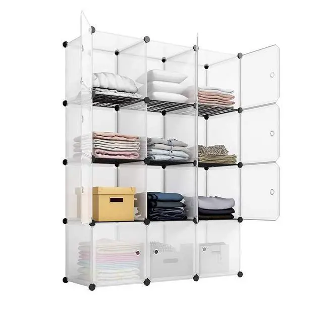 Alt view image 2 of 6 - Cube Storage Organizer with Doors, DIY Plastic Modular Bookshelf Closet Cabinet Space Saver for Home, Living Room, Office (12-Cube/White Panels White Door)