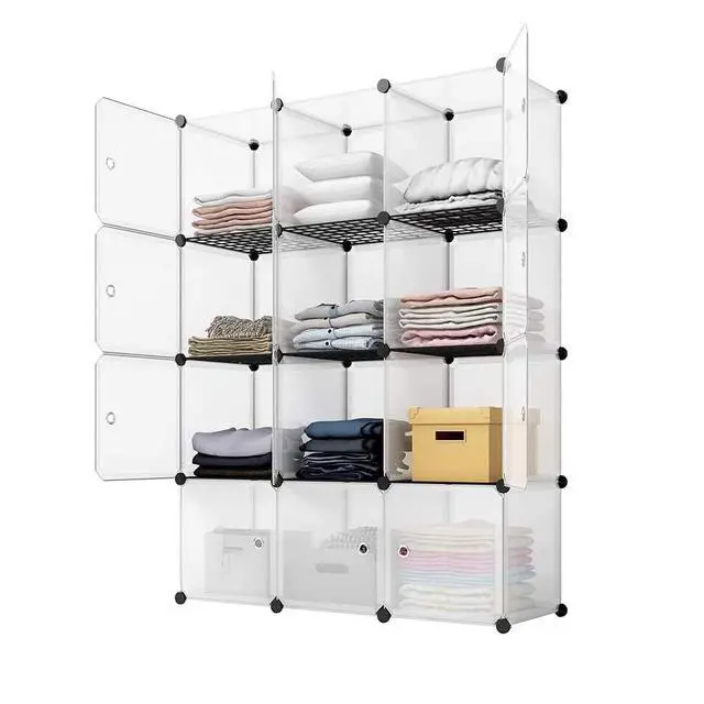 Alt view image 3 of 6 - Cube Storage Organizer with Doors, DIY Plastic Modular Bookshelf Closet Cabinet Space Saver for Home, Living Room, Office (12-Cube/White Panels White Door)