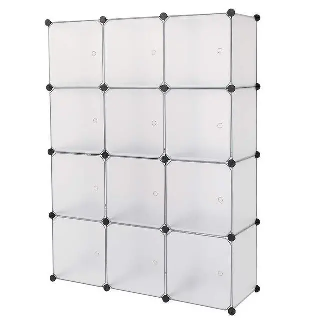 Alt view image 4 of 6 - Cube Storage Organizer with Doors, DIY Plastic Modular Bookshelf Closet Cabinet Space Saver for Home, Living Room, Office (12-Cube/White Panels White Door)