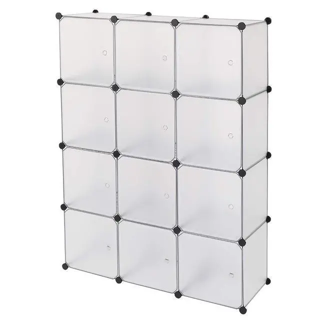 Alt view image 5 of 6 - Cube Storage Organizer with Doors, DIY Plastic Modular Bookshelf Closet Cabinet Space Saver for Home, Living Room, Office (12-Cube/White Panels White Door)