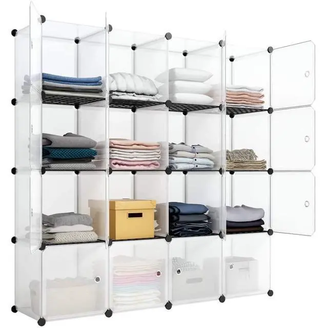 Alt view image 2 of 6 - Cube Storage Organizer with Doors, DIY Plastic Modular Bookshelf Closet Cabinet Space Saver for Home, Living Room, Office (16-Cube/White Panels White Door)