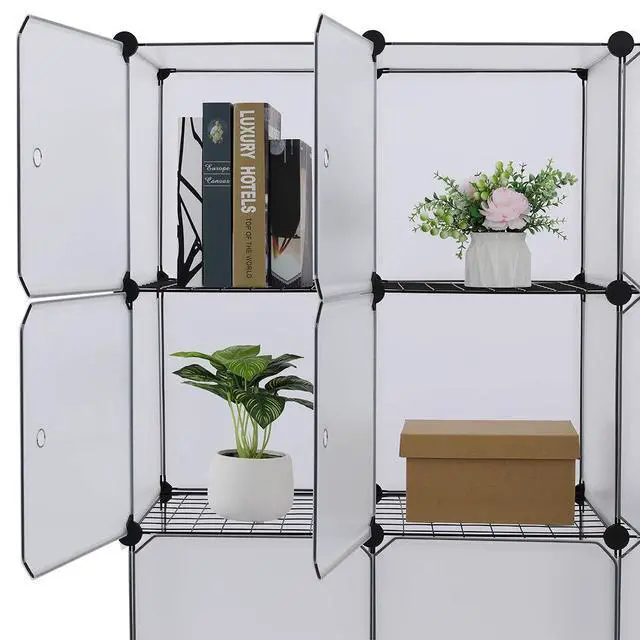 Alt view image 3 of 6 - Cube Storage Organizer with Doors, DIY Plastic Modular Bookshelf Closet Cabinet Space Saver for Home, Living Room, Office (16-Cube/White Panels White Door)
