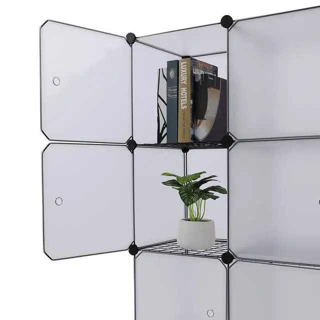 Alt view image 4 of 6 - Cube Storage Organizer with Doors, DIY Plastic Modular Bookshelf Closet Cabinet Space Saver for Home, Living Room, Office (16-Cube/White Panels White Door)