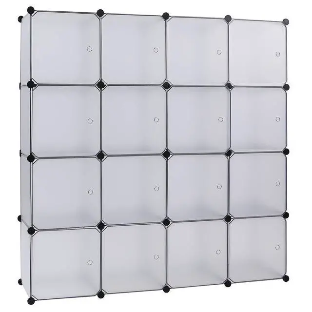 Alt view image 6 of 6 - Cube Storage Organizer with Doors, DIY Plastic Modular Bookshelf Closet Cabinet Space Saver for Home, Living Room, Office (16-Cube/White Panels White Door)