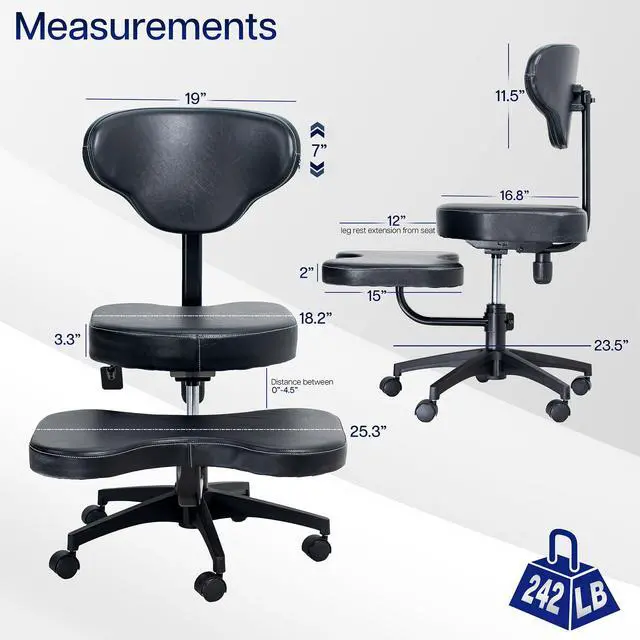 Alt view image 2 of 6 - Black Mobile Cross Legged Office Chair with Back Support, CHAIR-CL03B | For Yoga Meditation, ADHD, Height Adjustable, Full Swivel Seat, Holds 242 lbs