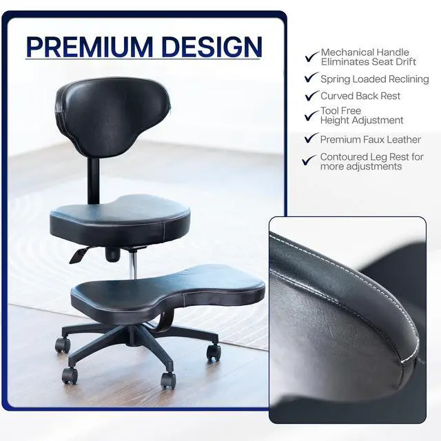 Alt view image 4 of 6 - Black Mobile Cross Legged Office Chair with Back Support, CHAIR-CL03B | For Yoga Meditation, ADHD, Height Adjustable, Full Swivel Seat, Holds 242 lbs
